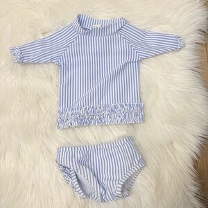 Ruffle Butts Blue and White Striped Rashguard Set - Size 3-6 months